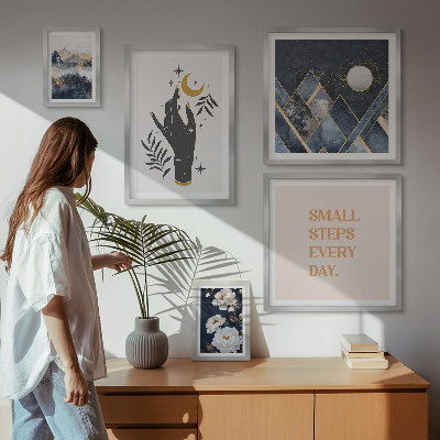 5 paveikslų rinkinys su rėmais Boho stilius su gamta ir žinutėmis