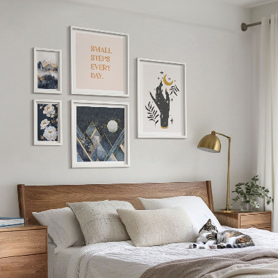 5 paveikslų rinkinys su rėmais Boho stilius su gamta ir žinutėmis