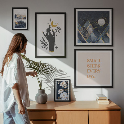 5 paveikslų rinkinys su rėmais Boho stilius su gamta ir žinutėmis