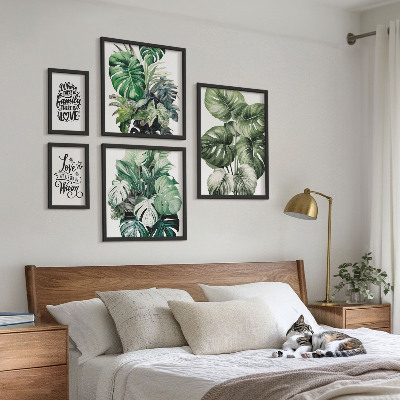 Paveikslų rinkinys miegamajam Augalų motyvai bohemiškos citatos