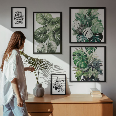 Paveikslų rinkinys miegamajam Augalų motyvai bohemiškos citatos