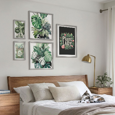 Paveikslų rinkinys miegamajam Augalų bohemiški žali akcentai