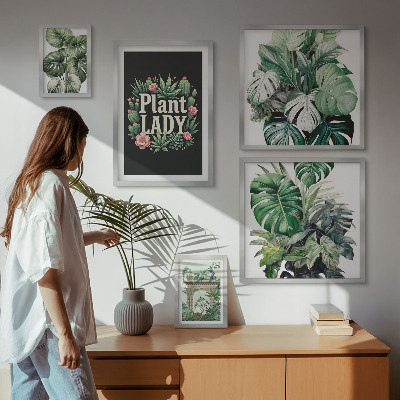 Paveikslų rinkinys miegamajam Augalų bohemiški žali akcentai