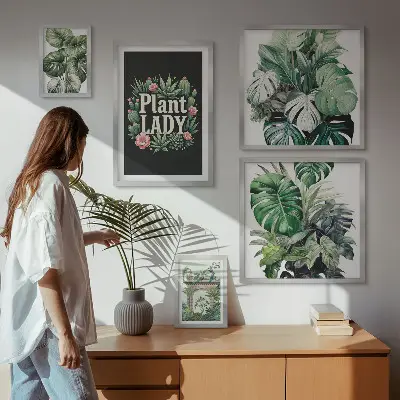 Paveikslų rinkinys miegamajam bohemiški žali augalų motyvai