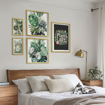 Paveikslų rinkinys miegamajam Augalų bohemiški žali akcentai