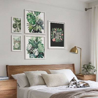 Paveikslų rinkinys miegamajam Augalų bohemiški žali akcentai