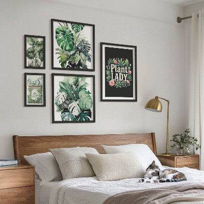 Paveikslų rinkinys miegamajam Augalų bohemiški žali akcentai