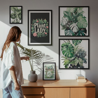 Paveikslų rinkinys miegamajam Augalų bohemiški žali akcentai