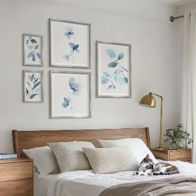 Sienų galerijos rinkinys mėlyni augalų motyvai