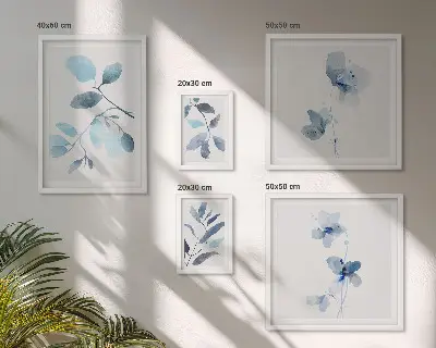 Sienų galerijos rinkinys mėlyni augalų motyvai