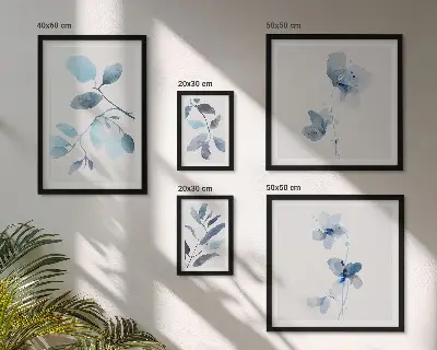 Sienų galerijos rinkinys mėlyni augalų motyvai