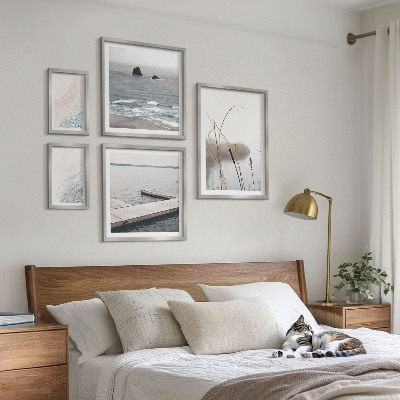 5 paveikslų rinkinys su rėmais Minimalistiniai jūros peizažai