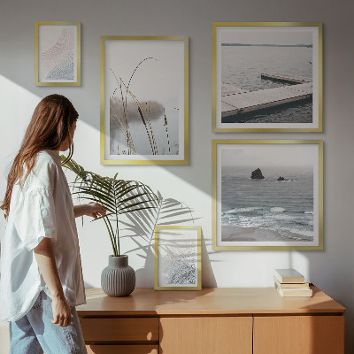 5 paveikslų rinkinys su rėmais Minimalistiniai jūros peizažai