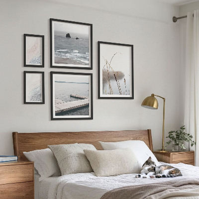 5 paveikslų rinkinys su rėmais Minimalistiniai jūros peizažai