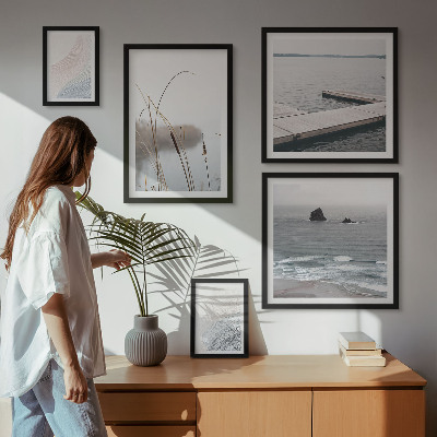 5 paveikslų rinkinys su rėmais Minimalistiniai jūros peizažai