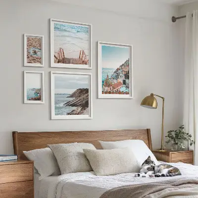 5 paveikslų rinkinys su rėmais italijos miesteliai, paplūdimiai ir poilsio motyvai