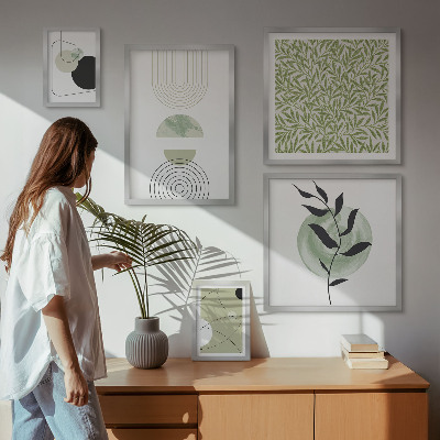 5 paveikslų rinkinys su rėmais Abstraktūs geometriniai augalai