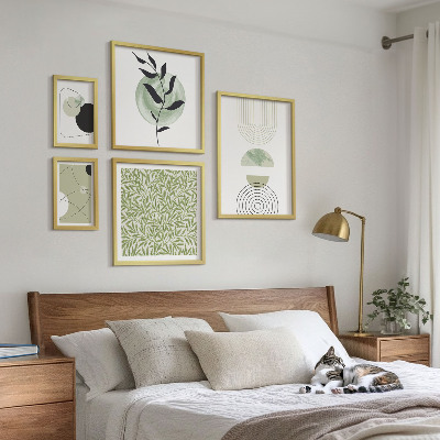 5 paveikslų rinkinys su rėmais Abstraktūs geometriniai augalai