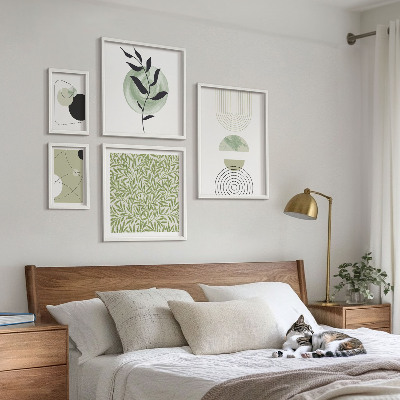 5 paveikslų rinkinys su rėmais Abstraktūs geometriniai augalai