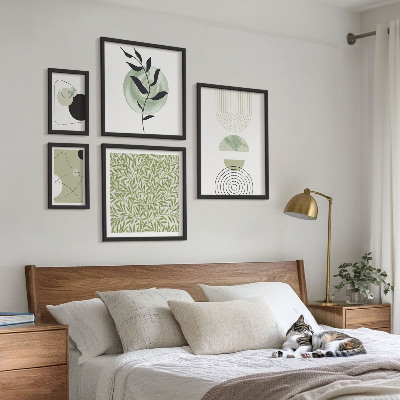 5 paveikslų rinkinys su rėmais Abstraktūs geometriniai augalai