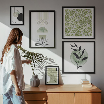5 paveikslų rinkinys su rėmais Abstraktūs geometriniai augalai