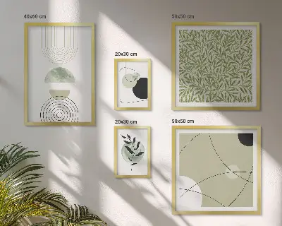 Paveikslų rinkinys miegamajam abstrakčių augalų formų motyvais