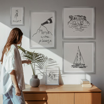 5 paveikslų rinkinys su rėmais Stilingas vyno grafikos atsipalaidavimas