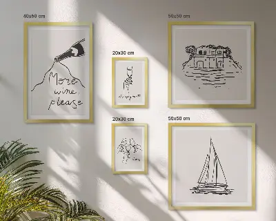 5 paveikslų rinkinys su rėmais stilinga vyno grafika poilsiui