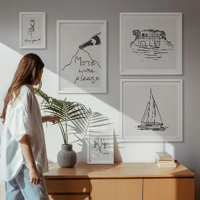 5 paveikslų rinkinys su rėmais stilinga vyno grafika poilsiui