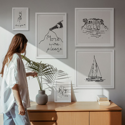 5 paveikslų rinkinys su rėmais Stilingas vyno grafikos atsipalaidavimas