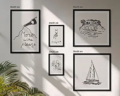 5 paveikslų rinkinys su rėmais stilinga vyno grafika poilsiui