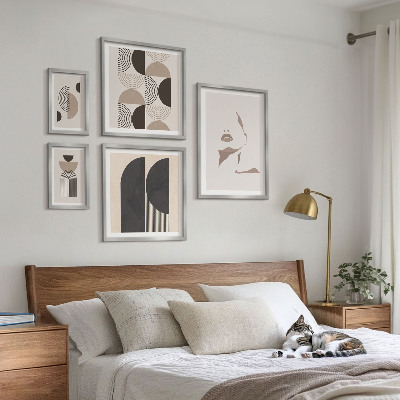 5 paveikslų rinkinys su rėmais Stilingi geometriniai portretai