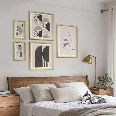 5 paveikslų rinkinys su rėmais Stilingi geometriniai portretai