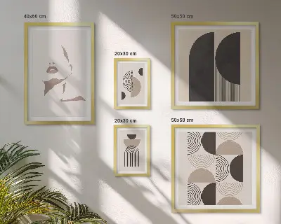 Stilingi geometriniai portretai 5 paveikslų rinkinys su rėmais