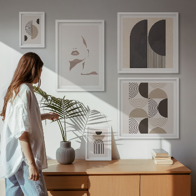 5 paveikslų rinkinys su rėmais Stilingi geometriniai portretai