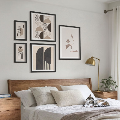 5 paveikslų rinkinys su rėmais Stilingi geometriniai portretai