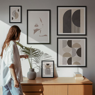 5 paveikslų rinkinys su rėmais Stilingi geometriniai portretai
