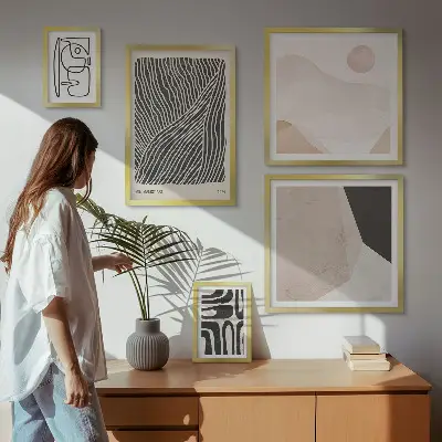 Sieninė paveikslų galerija minimalistiniai abstraktūs žemės raštai