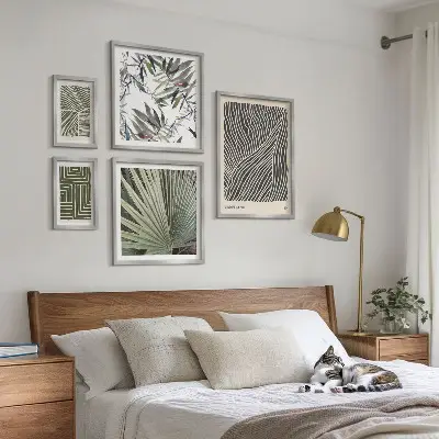 Minimalistiniai augalų raštai 5 paveikslų rinkinys su rėmais