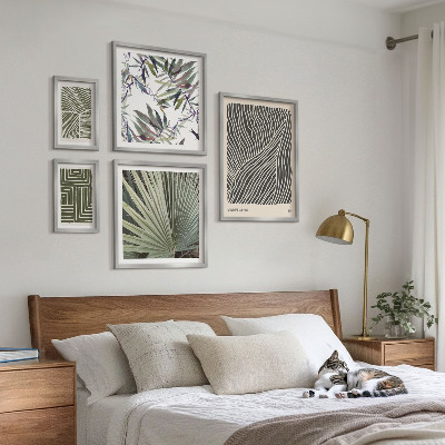 5 paveikslų rinkinys su rėmais Minimalistiniai augalų raštai