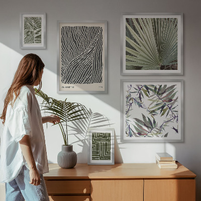 5 paveikslų rinkinys su rėmais Minimalistiniai augalų raštai