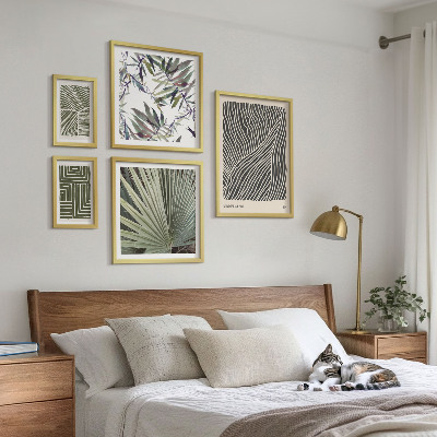 5 paveikslų rinkinys su rėmais Minimalistiniai augalų raštai