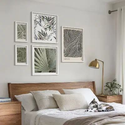 Minimalistiniai augalų raštai 5 paveikslų rinkinys su rėmais