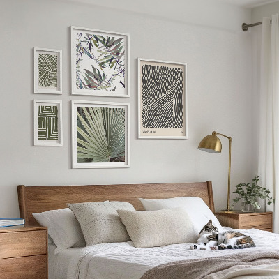 5 paveikslų rinkinys su rėmais Minimalistiniai augalų raštai