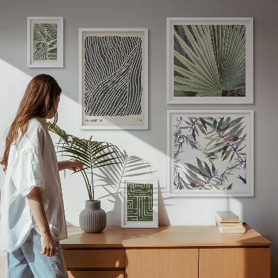 5 paveikslų rinkinys su rėmais Minimalistiniai augalų raštai