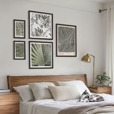 5 paveikslų rinkinys su rėmais Minimalistiniai augalų raštai