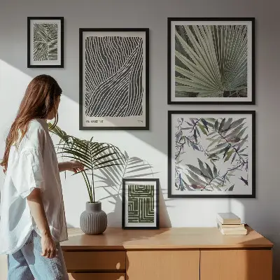Minimalistiniai augalų raštai 5 paveikslų rinkinys su rėmais