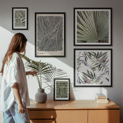 5 paveikslų rinkinys su rėmais Minimalistiniai augalų raštai