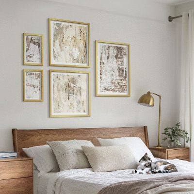 5 paveikslų rinkinys su rėmais Abstrakčios neutralios kompozicijos