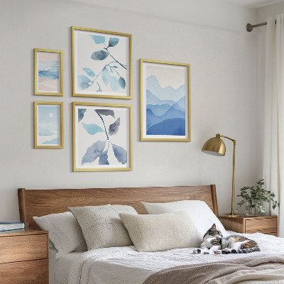 5 paveikslų rinkinys su rėmais Gamtos mėlyna minimalistinė